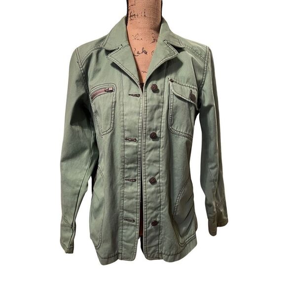 Patagonia Army Green Denim Utility Front Button Women’s Jacket Coat size Medium - Picture 1 of 16